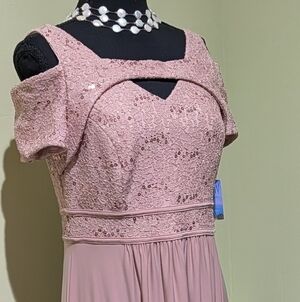 Night Way Collections Dusty Rose One-Shoulder Lace & Sequin Evening Gown